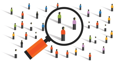 people under magnifying glass